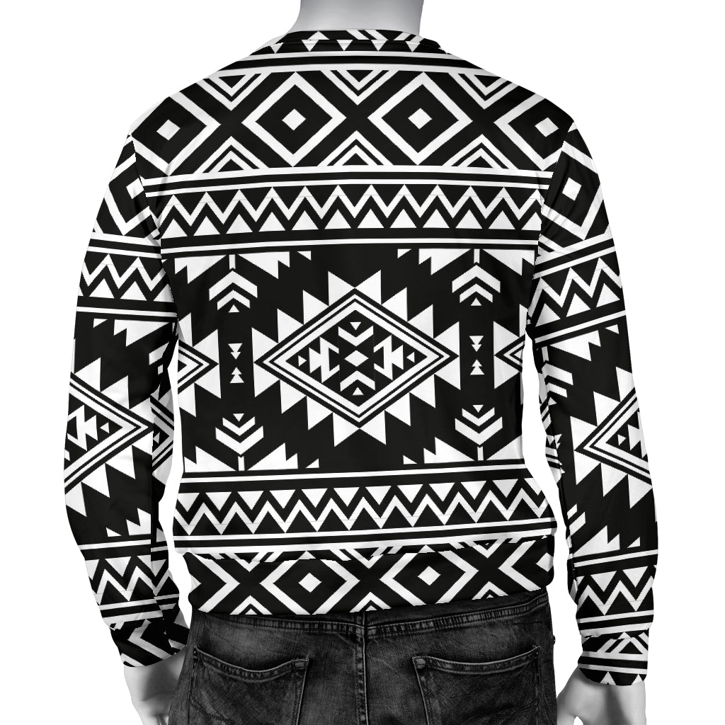 Aztec Black White Print Pattern Men Long Sleeve Sweatshirt