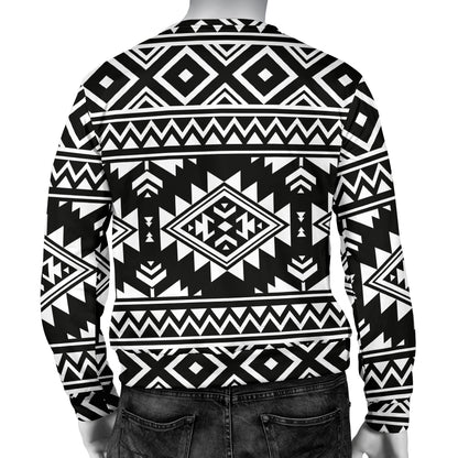 Aztec Black White Print Pattern Men Long Sleeve Sweatshirt