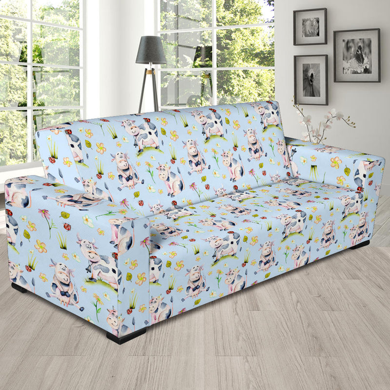 Cow Happy Pattern Print Design 05 Sofa Slipcover