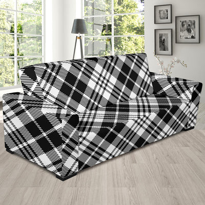 Plaid Black White Pattern Print Design A02 Sofa Slipcover