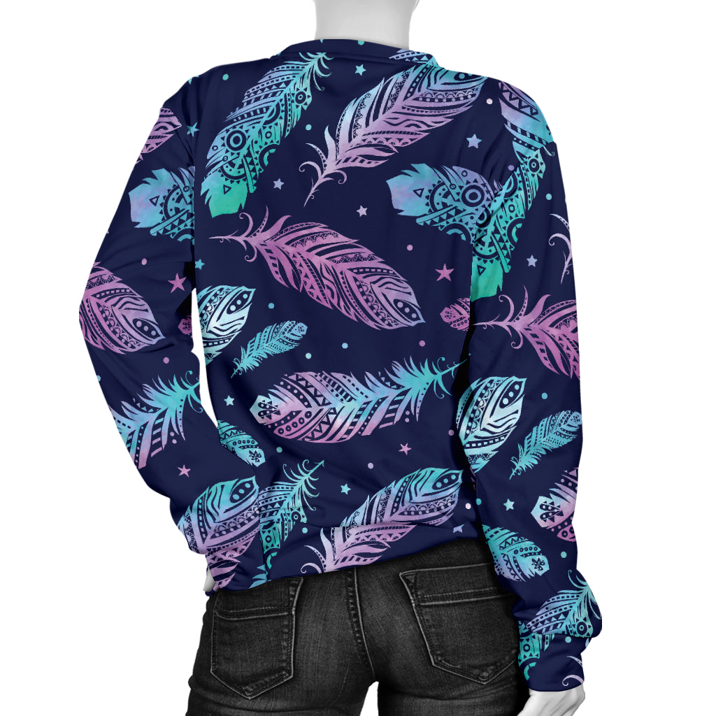 Feather Aztec Design Print Women Long Sleeve Sweatshirt