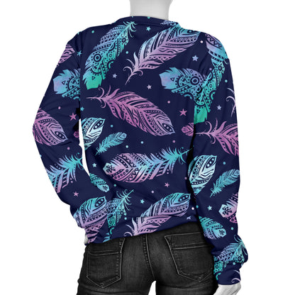 Feather Aztec Design Print Women Long Sleeve Sweatshirt