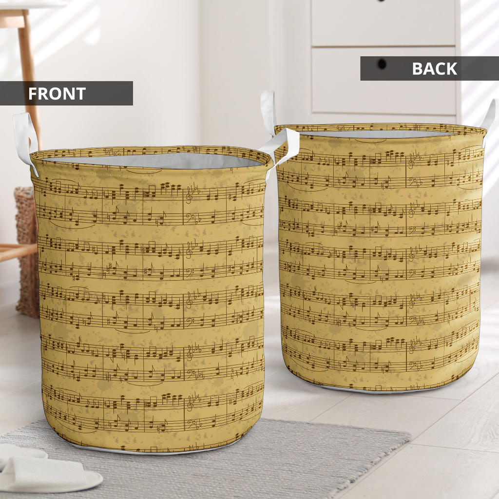 Music Note Vintage Themed Print Laundry Basket
