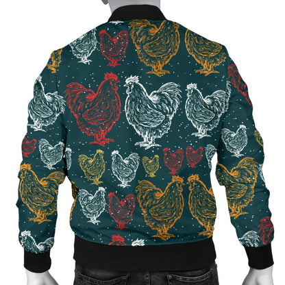 Rooster Hand Draw Design Men Bomber Jacket