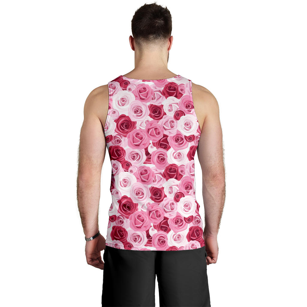 Pink Red Rose Pattern Print Men Tank Top