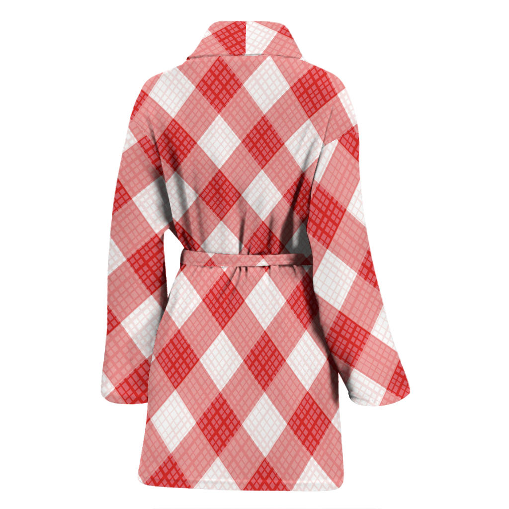 Gingham Red Pattern Print Design 01 Women Bathrobe