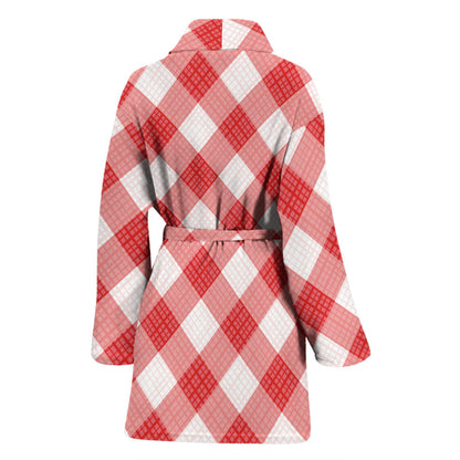 Gingham Red Pattern Print Design 01 Women Bathrobe
