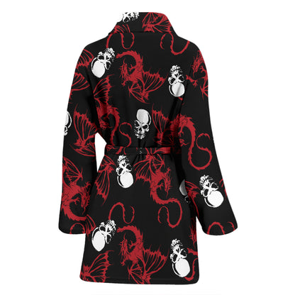 Skull With Red Dragon Print Design LKS304 Women Bathrobe