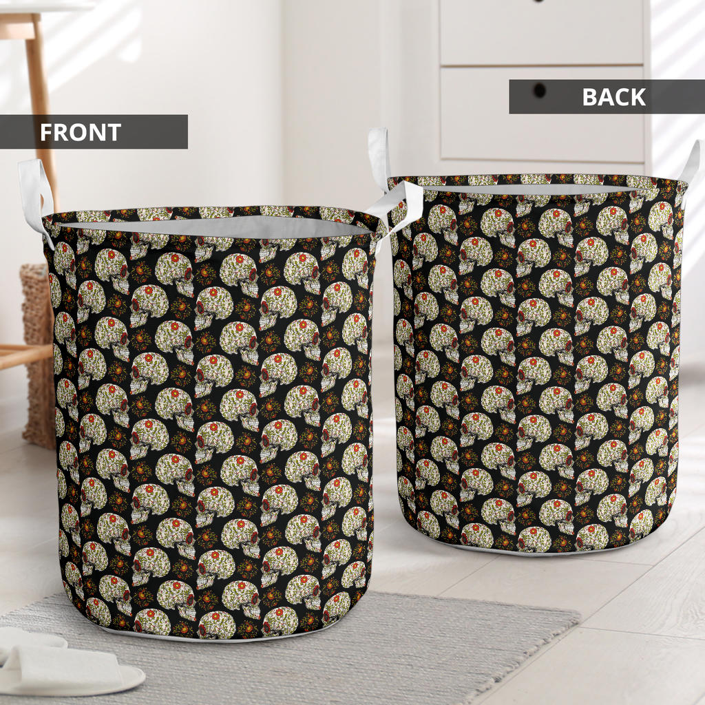 Sugar Skull Flower Design Themed Print Laundry Basket