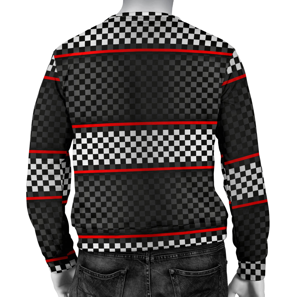 Checkered Flag Red Line Style Men Long Sleeve Sweatshirt