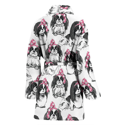 Japanese Chin Pattern Print Design 01 Women Bathrobe