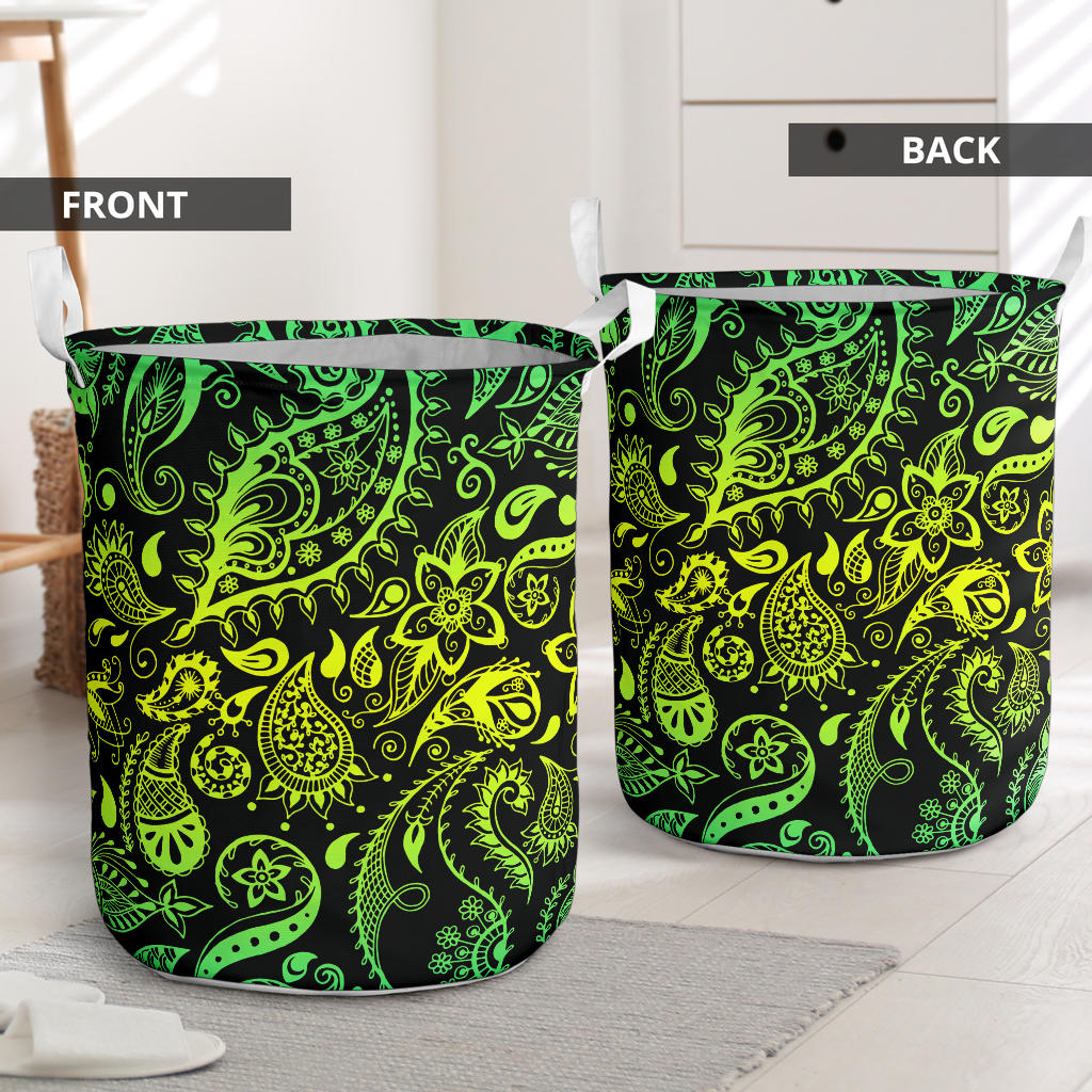 Paisley Green Design Print Laundry Basket