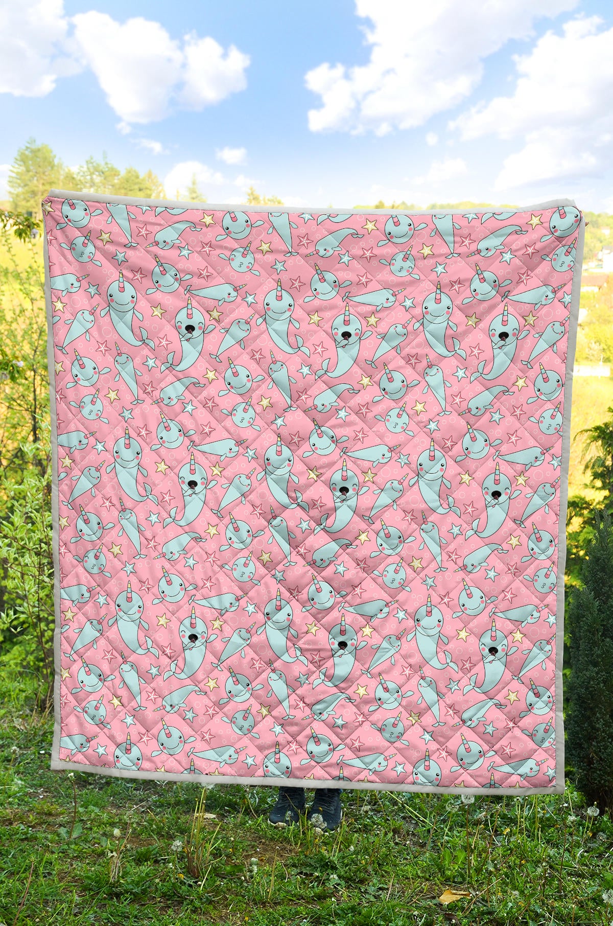 Narwhal Cartoon Cute Print Quilt Bedspread