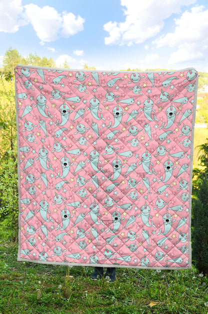 Narwhal Cartoon Cute Print Quilt Bedspread