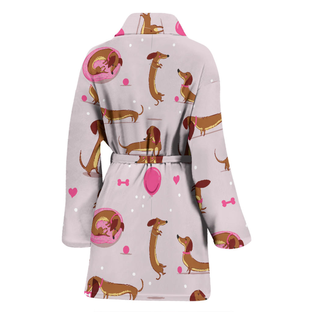 Dachshund Pattern Print Design 10 Women Bathrobe