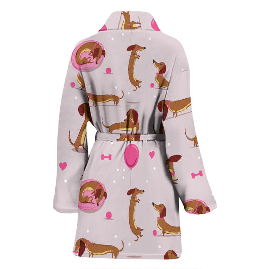 Dachshund Pattern Print Design 10 Women Bathrobe