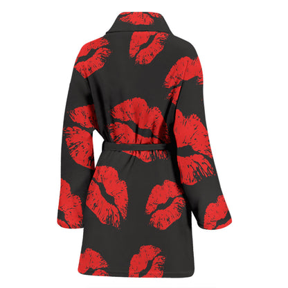 Lip Red Pattern Print Design 02 Women Bathrobe