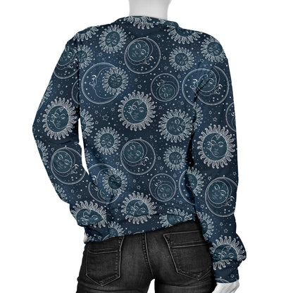 Sun Moon Tattoo Design Themed Print Women Long Sleeve Sweatshirt