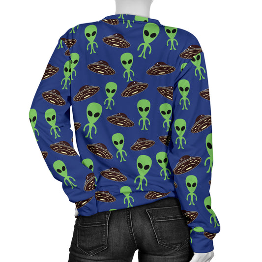 Alien Green UFO Pattern Women Long Sleeve Sweatshirt