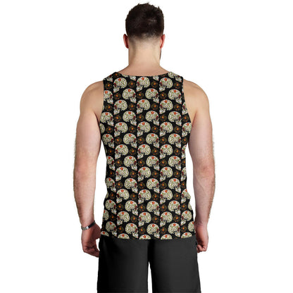 Sugar Skull Flower Design Themed Print Men Tank Top