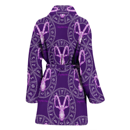 Capricorn Zodiac Pattern Print Design 04 Women Bathrobe