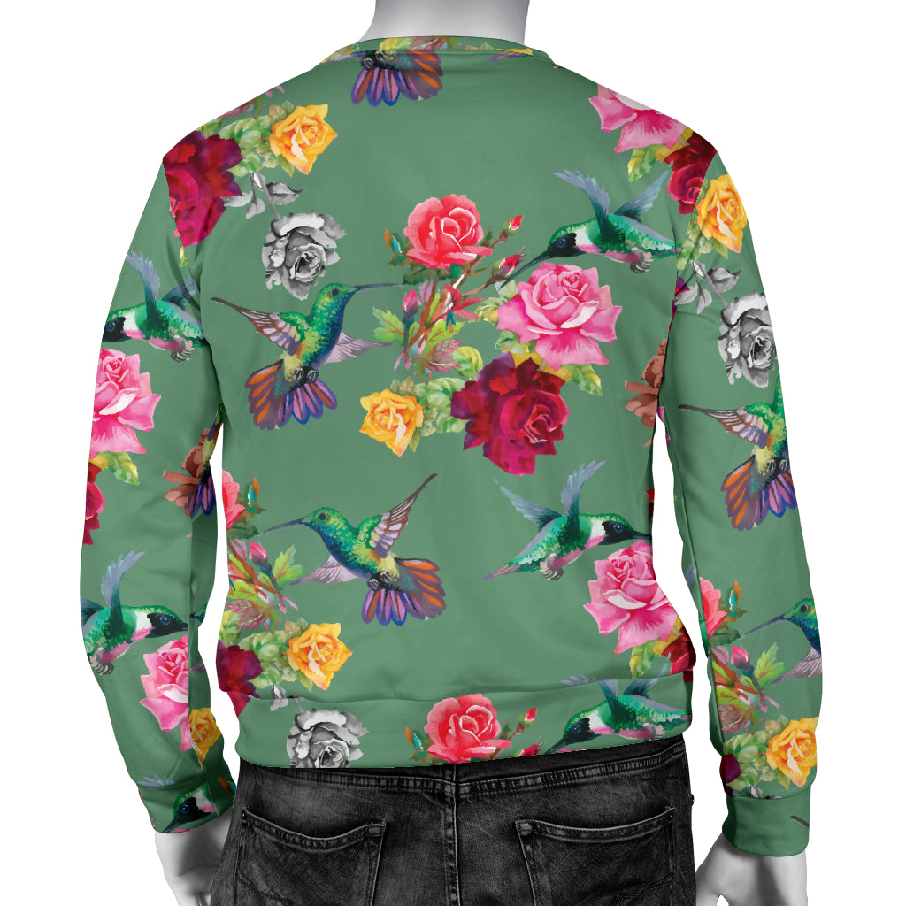Hummingbird with Rose Themed Print Men Long Sleeve Sweatshirt