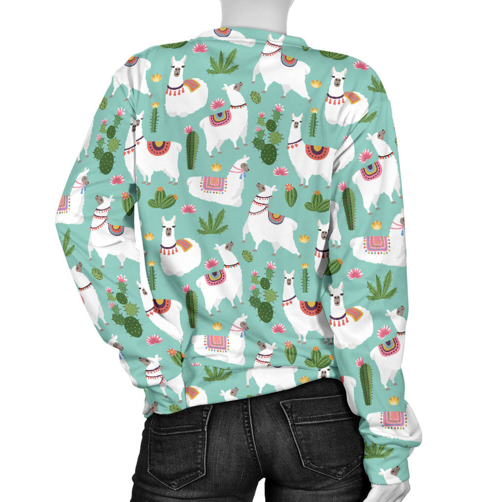 Llama with Cactus Themed Print Women Long Sleeve Sweatshirt