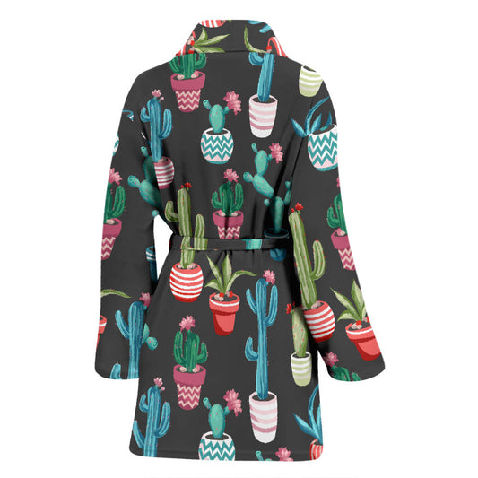 Cactus Pattern Print Design 02 Women Bathrobe