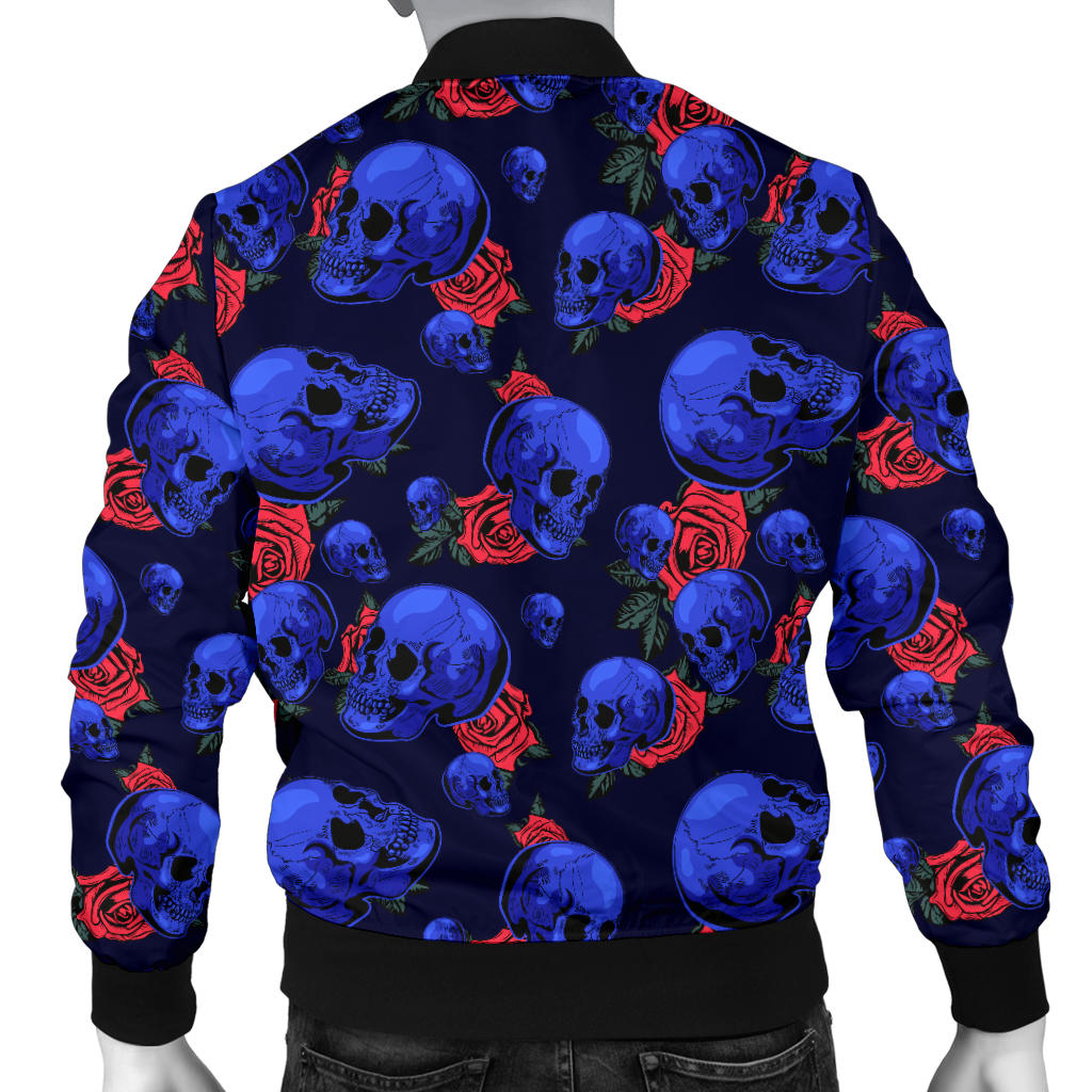 Skull Roses Neon Design Themed Print Men Bomber Jacket
