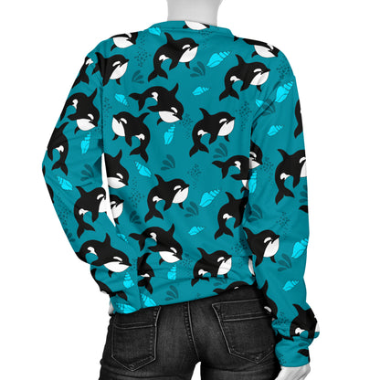 Whale Sea Design Themed Print Women Long Sleeve Sweatshirt