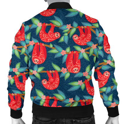 Sloth Red Design Themed Print Men Bomber Jacket