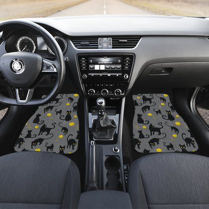 Black Cat Yellow Yarn Print Pattern Car Floor Mats Front Back