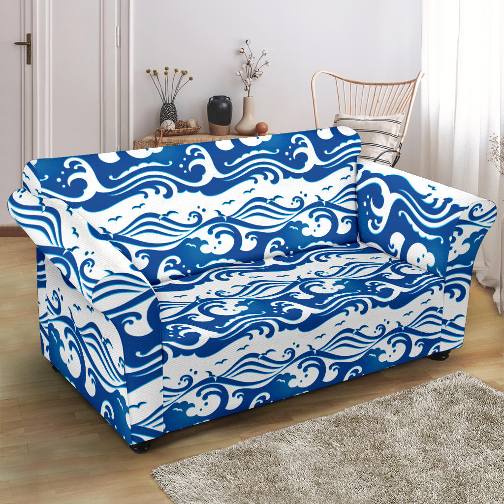 Wave Print Design LKS303 Loveseat Couch Slipcover
