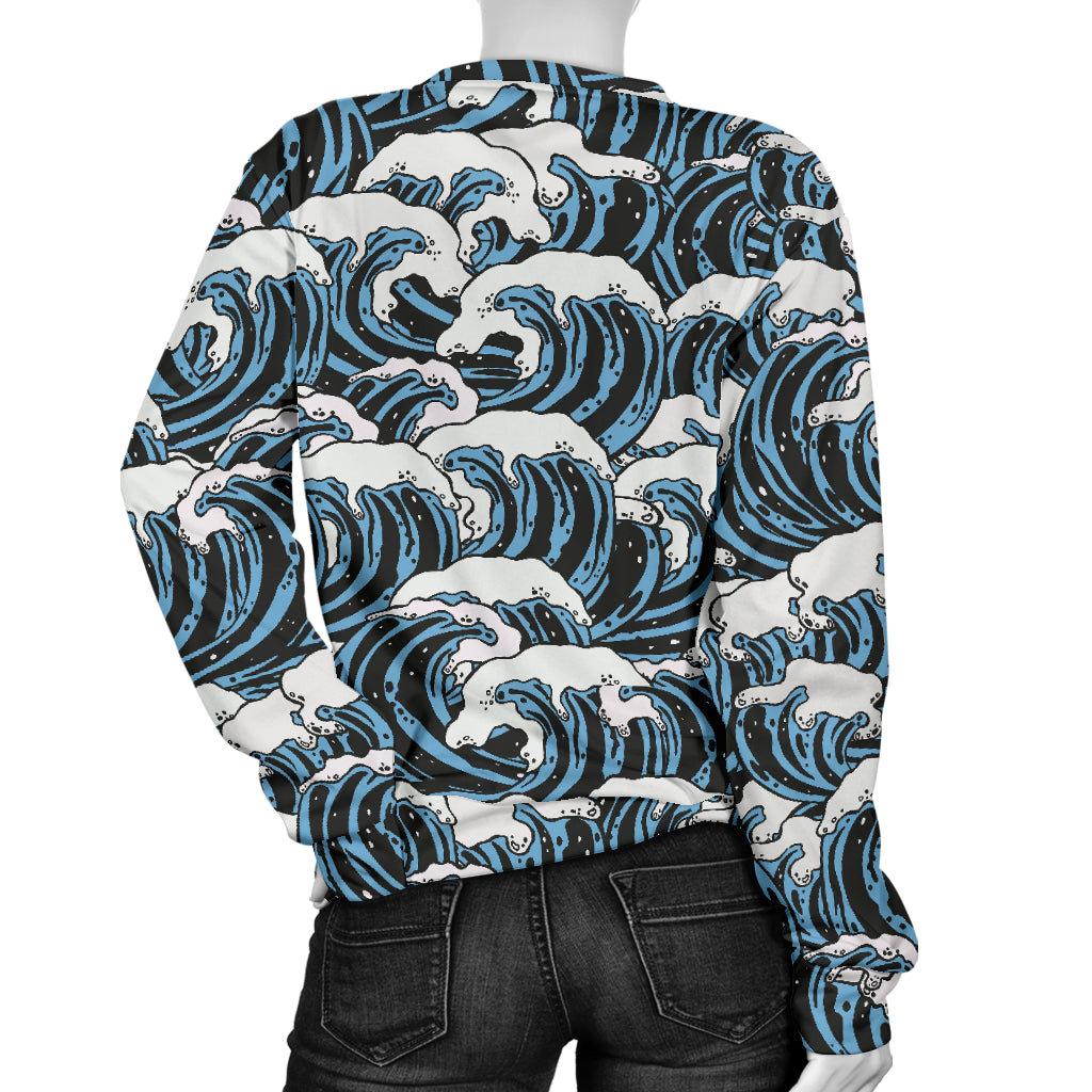 Surf Wave Pattern Print Women Long Sleeve Sweatshirt