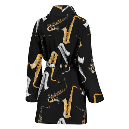 Saxophone Pattern Print Design 01 Women Bathrobe