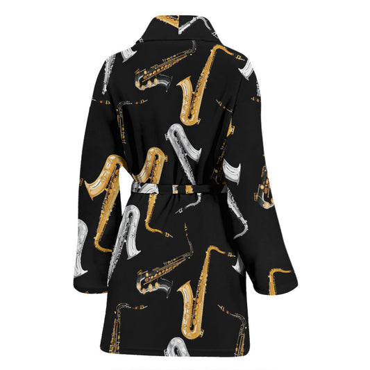 Saxophone Pattern Print Design 01 Women Bathrobe