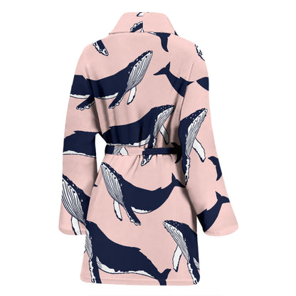 Humpback Whale Pattern Print Design 02 Women Bathrobe