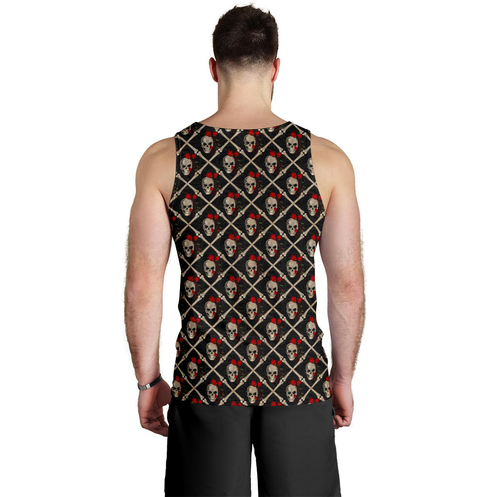 Skull Roses Bone Design Themed Print Men Tank Top