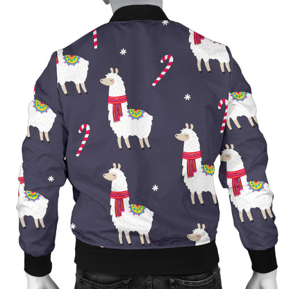 Llama with Candy Cane Themed Print Men Bomber Jacket