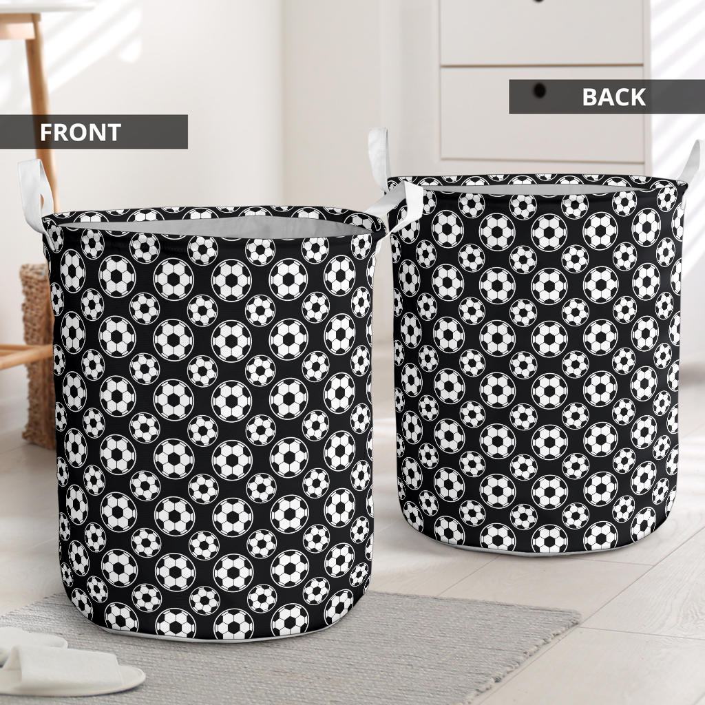 Soccer Ball Black Print Pattern Laundry Basket