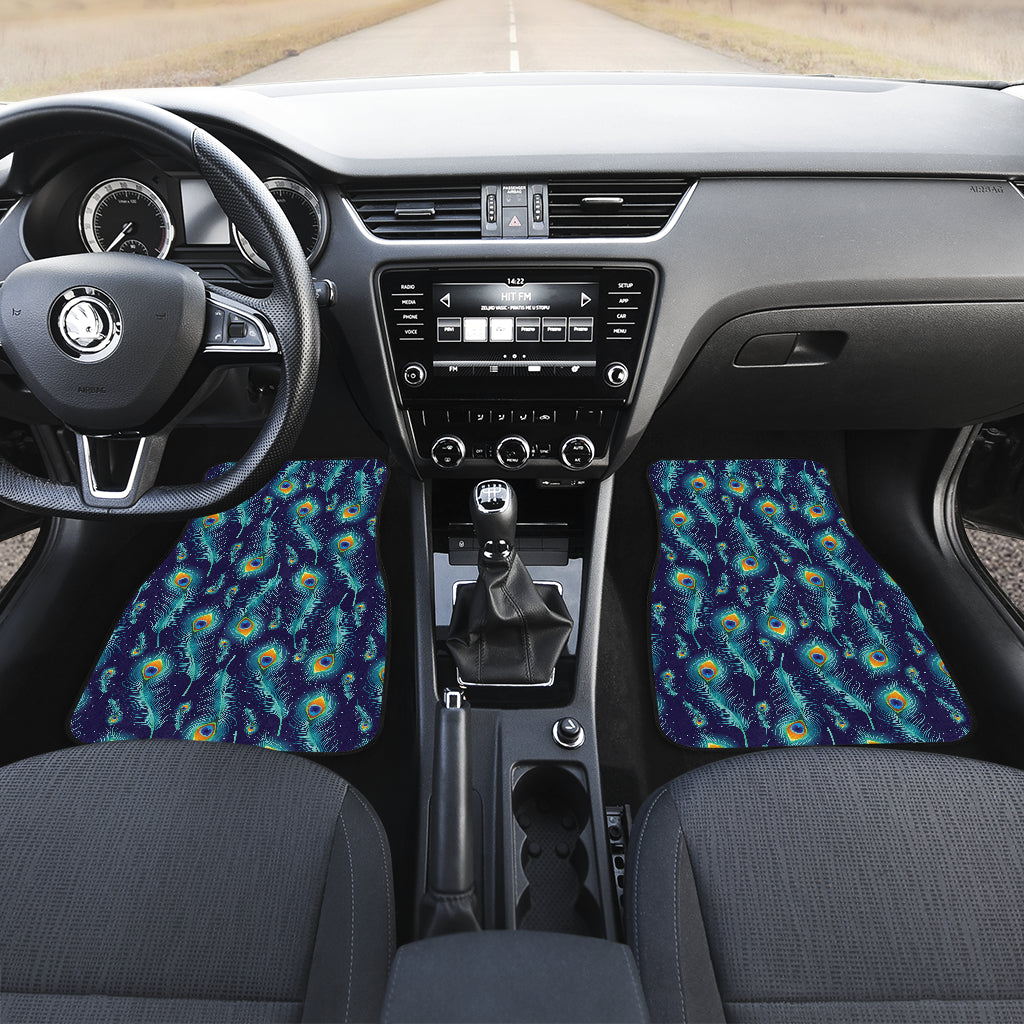 Peacock Feather Blue Design Print Car Floor Mats Front Back
