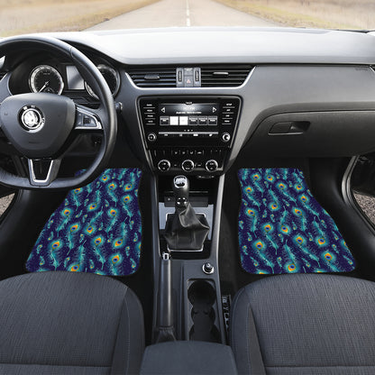 Peacock Feather Blue Design Print Car Floor Mats Front Back