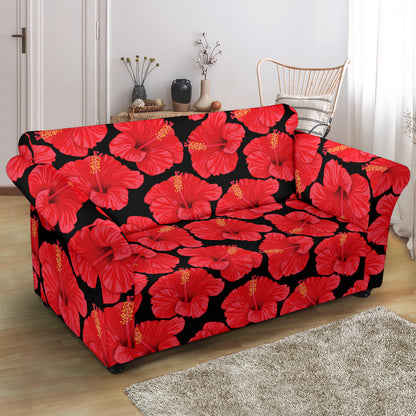 Hibiscus Red Pattern Print Design LKS306 Loveseat Couch Slipcover