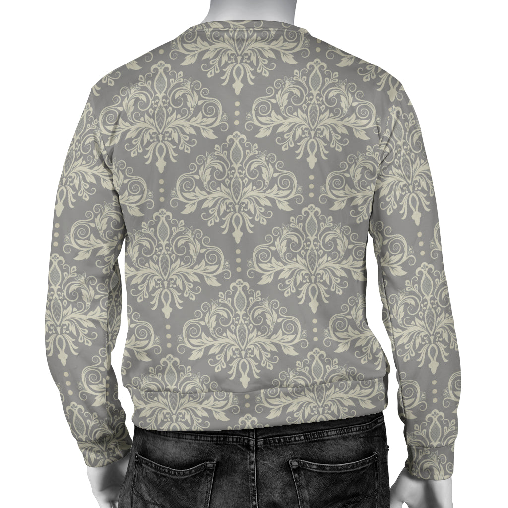 Damask Grey Elegant Print Pattern Men Long Sleeve Sweatshirt