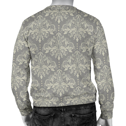 Damask Grey Elegant Print Pattern Men Long Sleeve Sweatshirt