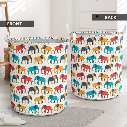 Elephant Colorful Print Pattern Laundry Basket