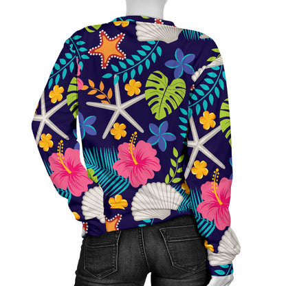 Beach Seashell Floral Theme Women Long Sleeve Sweatshirt