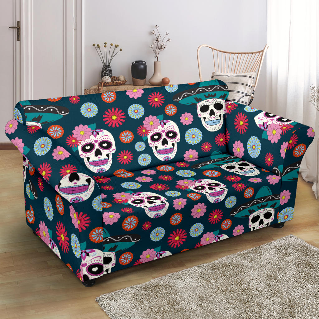 Sugar Skull Print Design LKS308 Loveseat Couch Slipcover