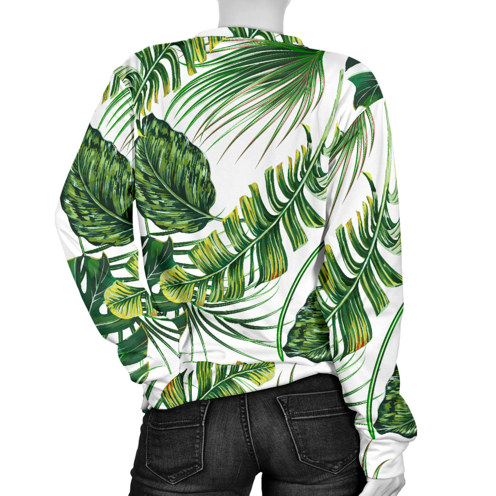 Green Pattern Tropical Palm Leaves Women Long Sleeve Sweatshirt