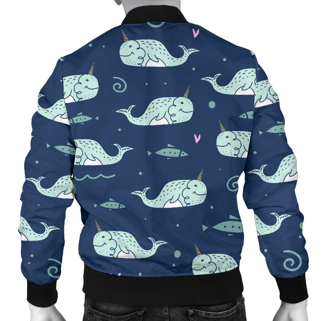 Narwhal Design Print Men Bomber Jacket